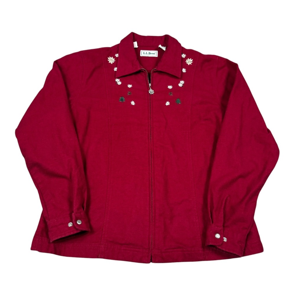 Vintage 90s L.L. Bean Christmas Embroidered Zip Red Jacket Women's 14 (Fits M/L)